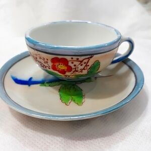 Vintage Hand Painted Miniature Saucer Made in Japan Tea Cup Set of Two